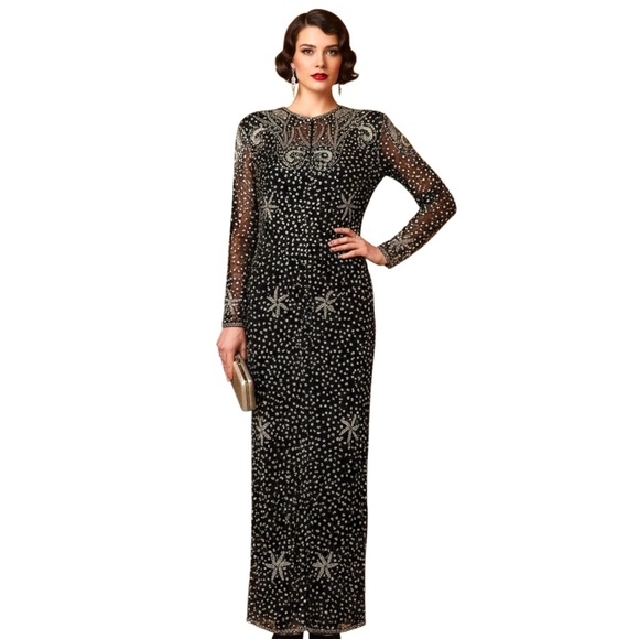 art deco long sleeve dress Formal Beaded Long-Sleeve Wedding Dress
